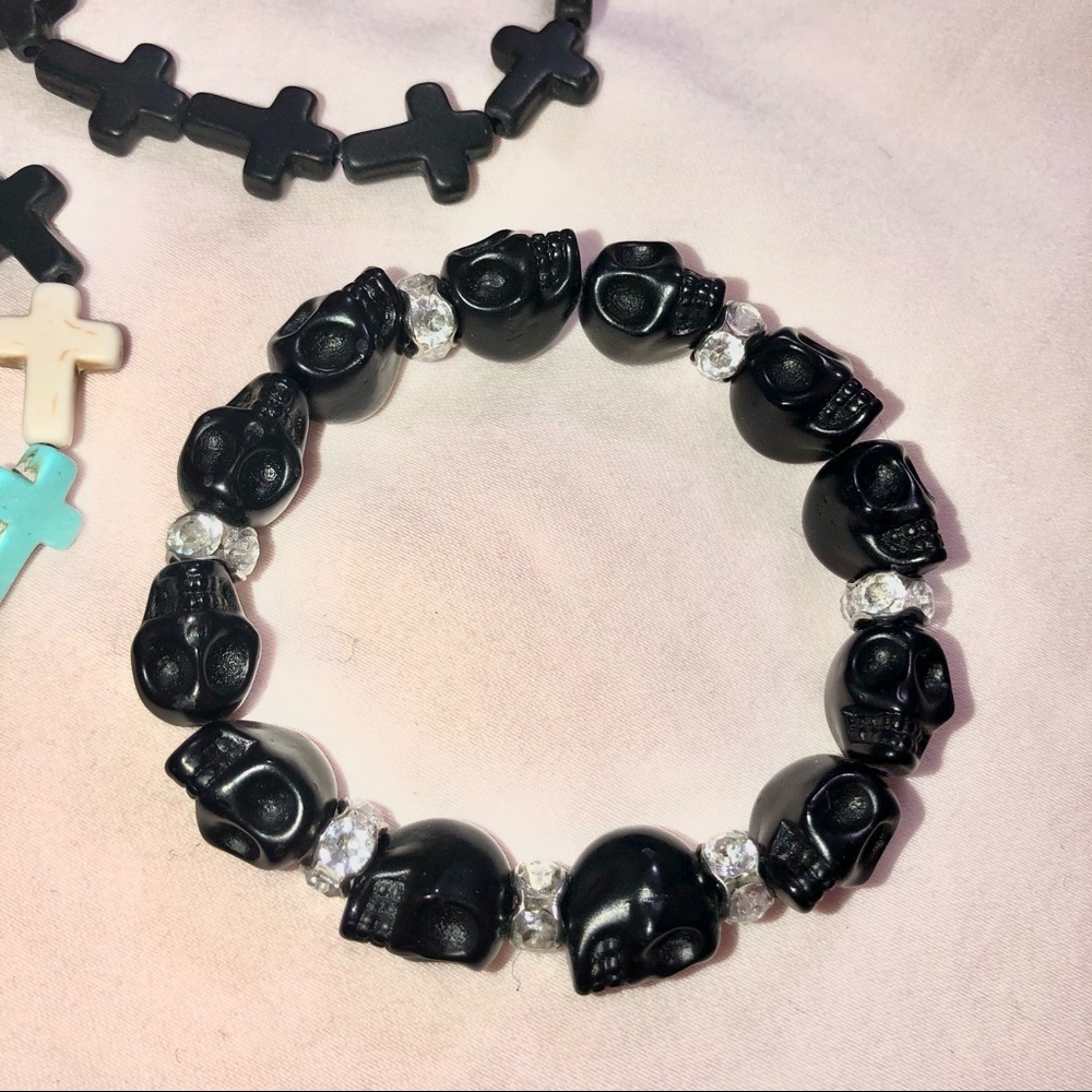 Skull cross and crystal bracelets
